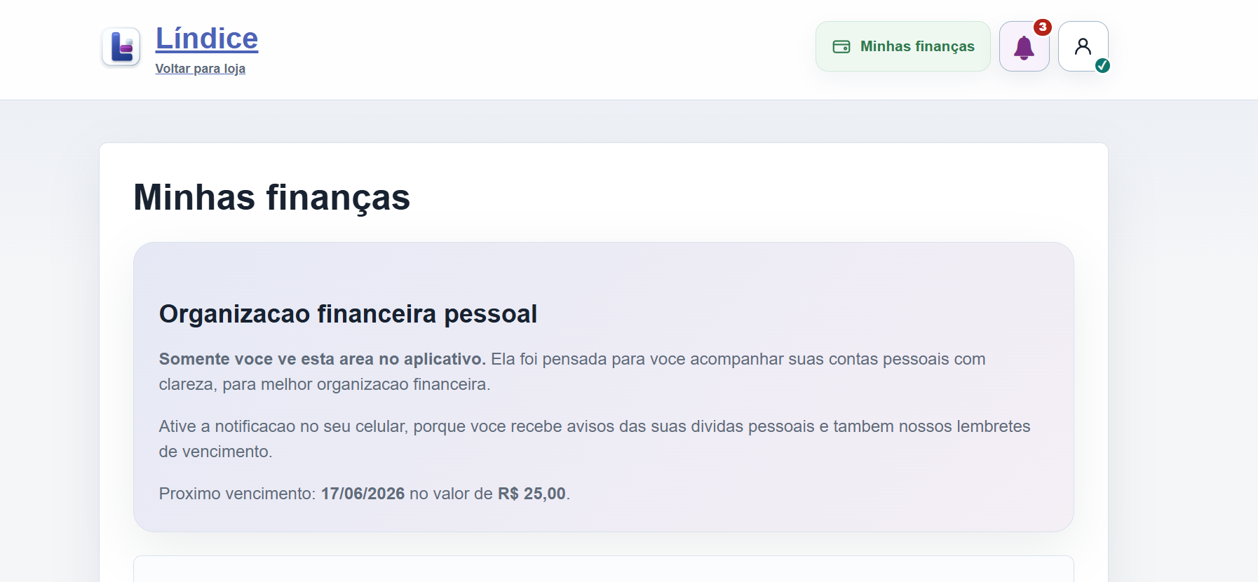 Tela do Líndice